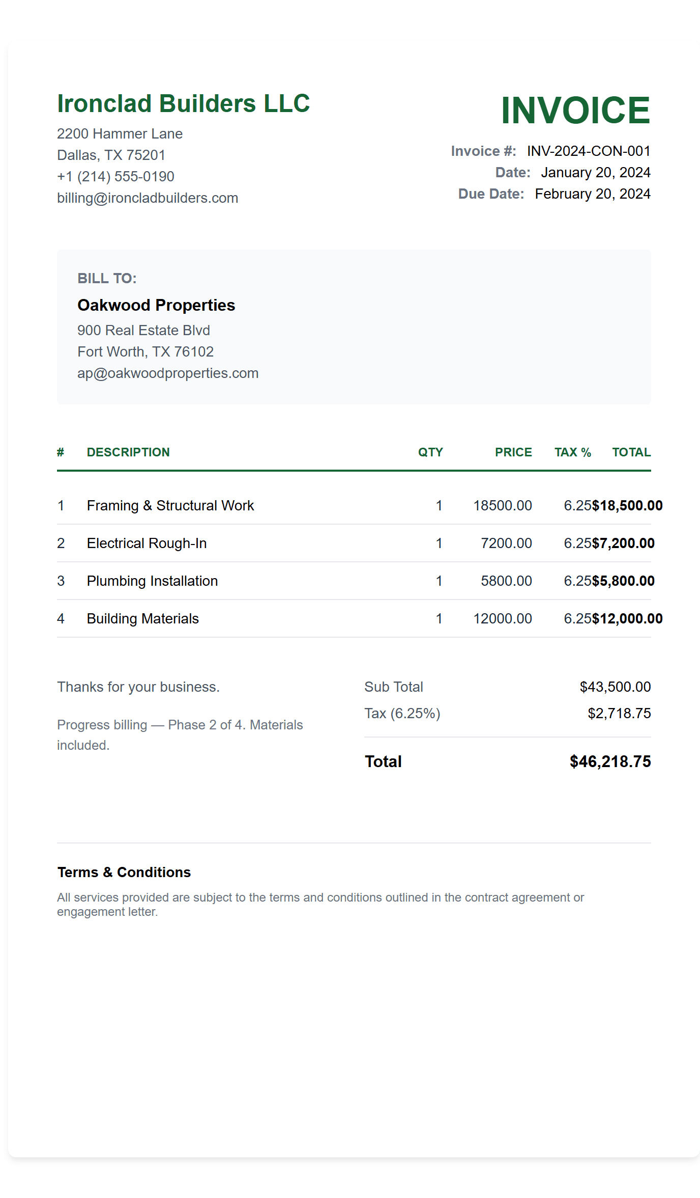 Construction Invoice Template