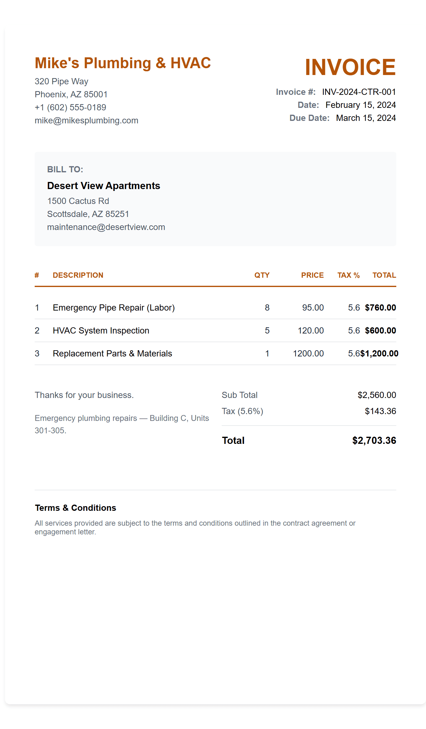 Free Contractor Invoice Template preview