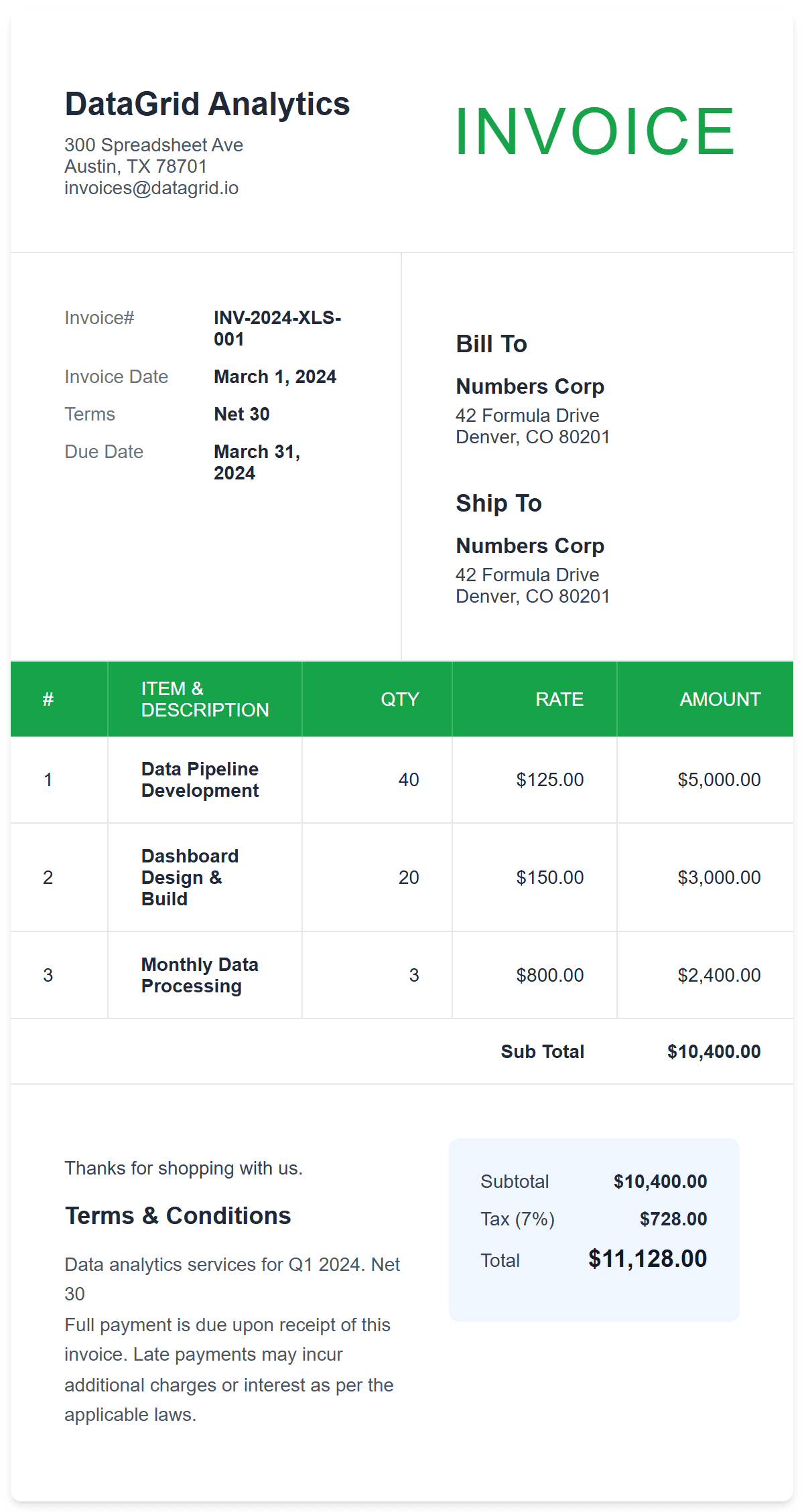 Excel Design Invoice Template