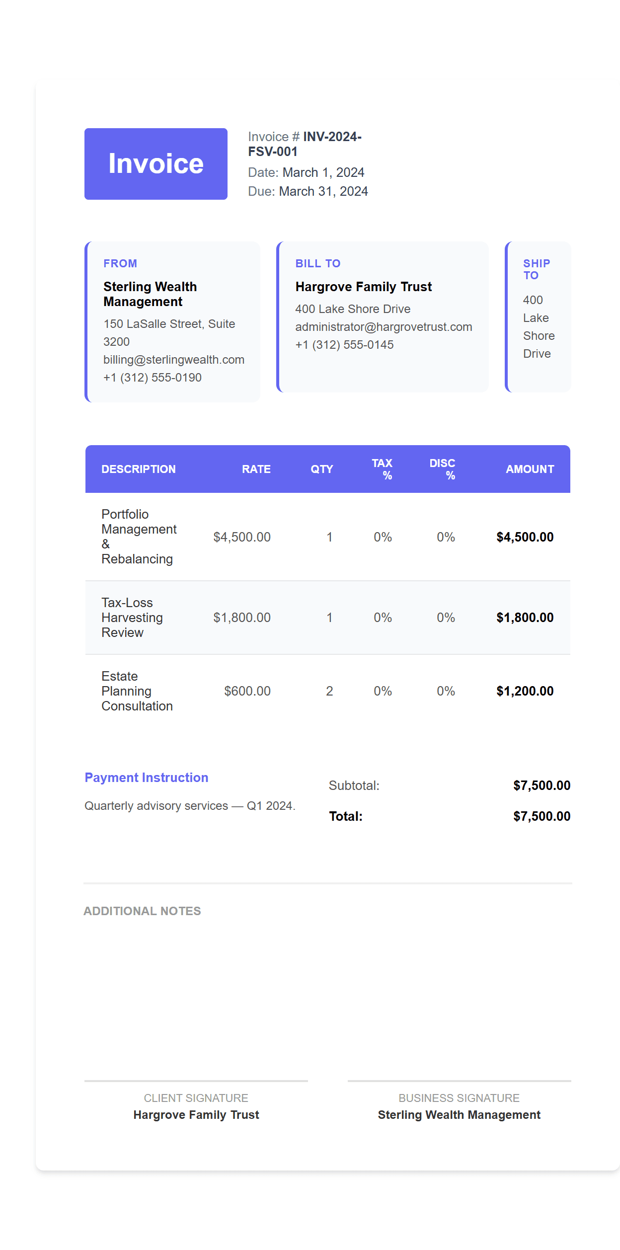 Financial Services Invoice Template