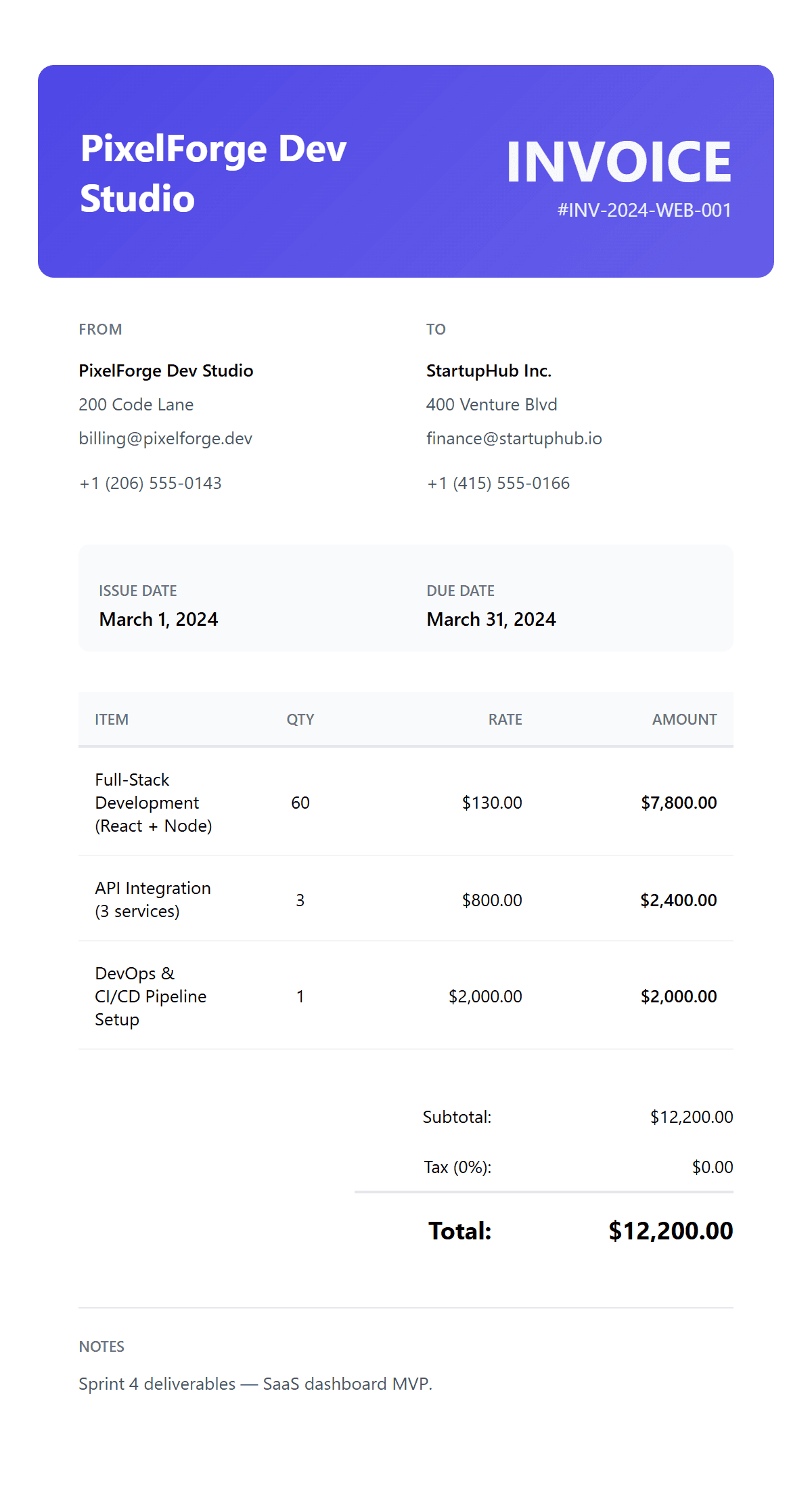 Web Developer Invoice Template