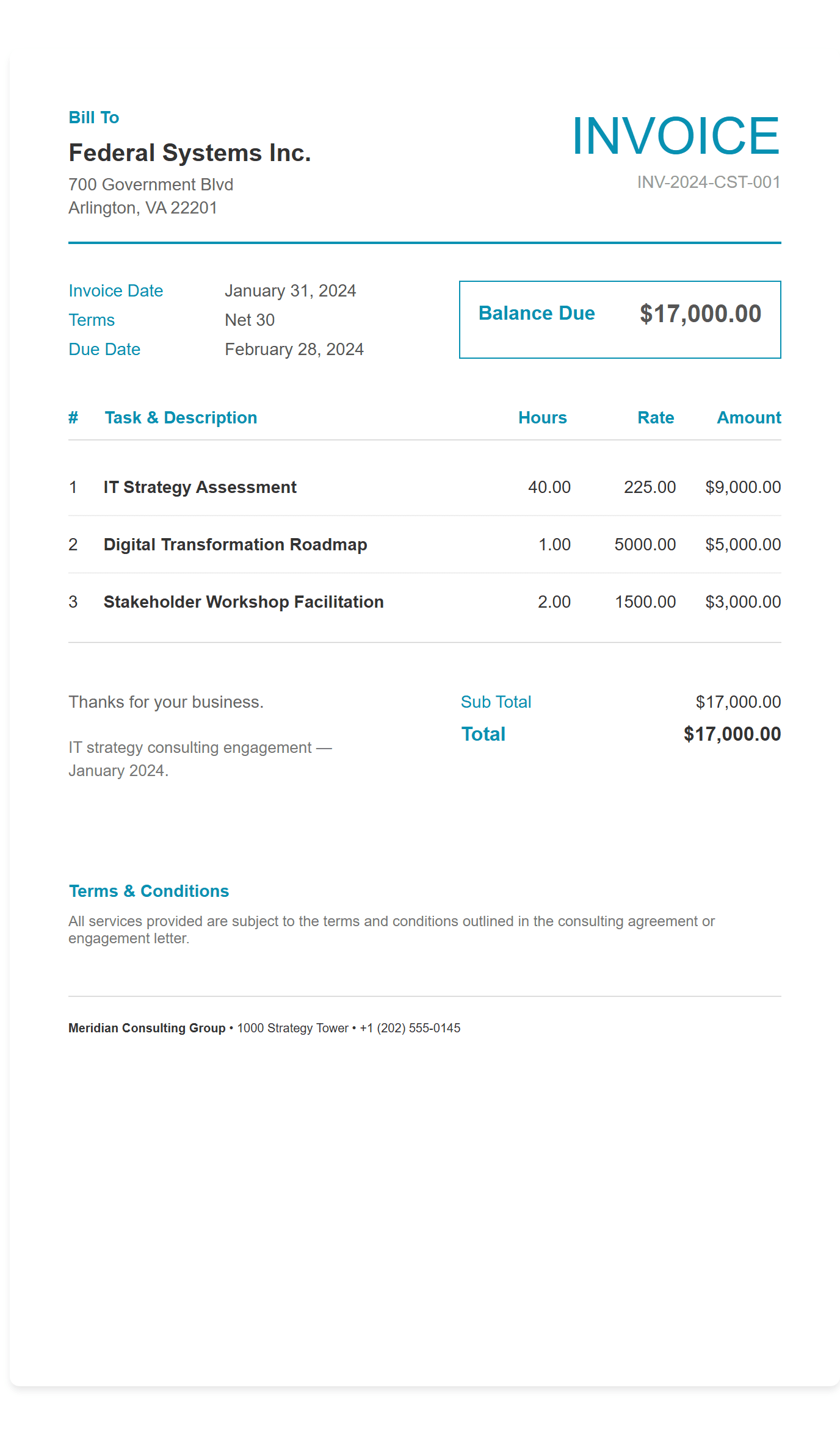 Free Consultant Invoice Template preview