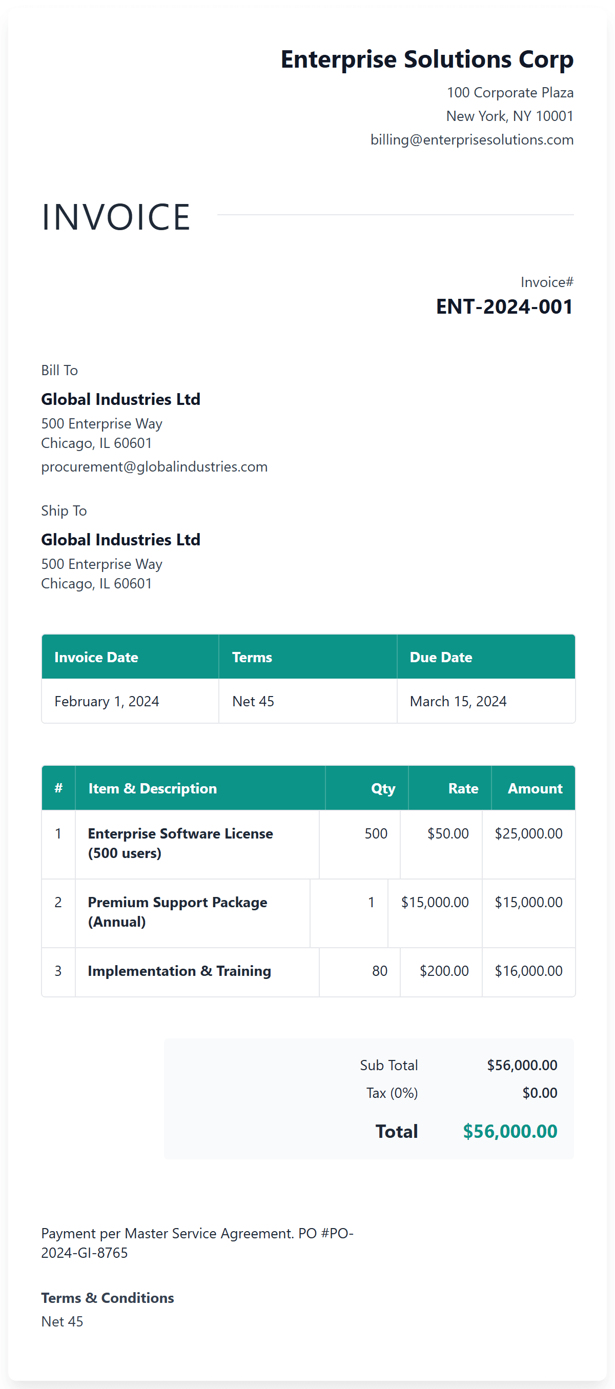 Enterprise Sales Invoice Template preview