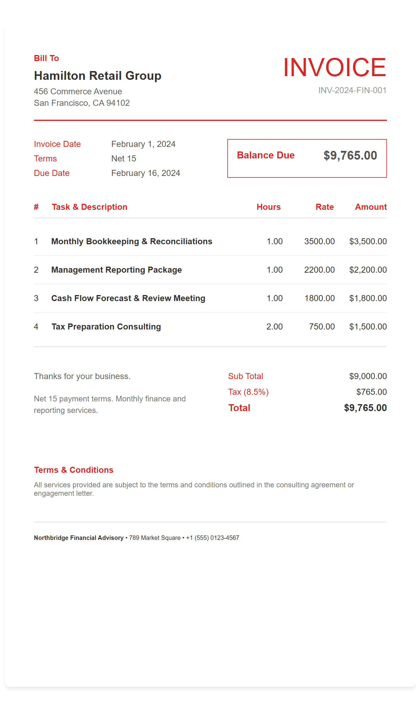 Financial Invoice Template preview