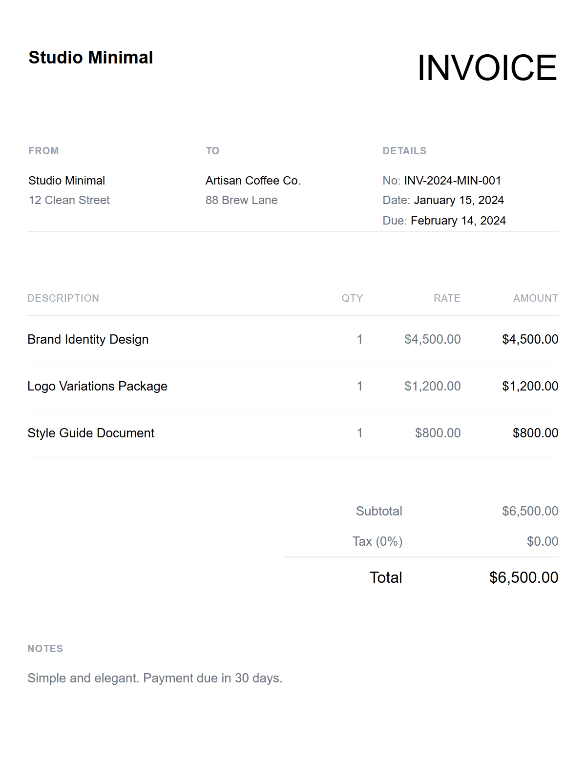 Minimal Invoice Template preview