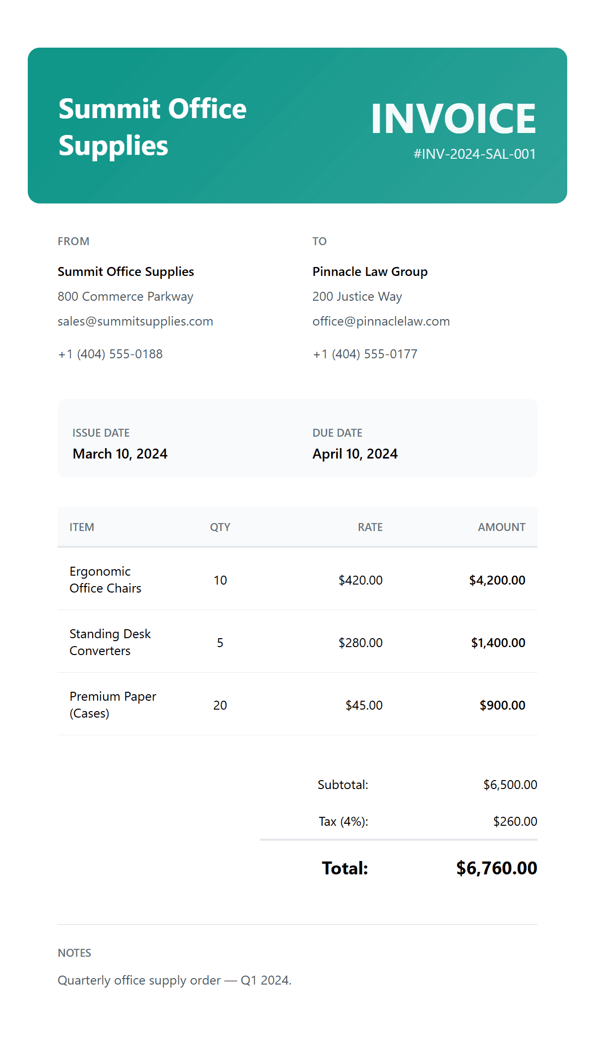 Free Sales Invoice Template preview